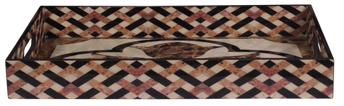 Buy in Bulk Wholesale Serving Tray in MDF - Brown Cream - 12” Hand-Crafted Decorative Tray with Enamelled Floral Art - Classic Serve-Ware/Decor/Gifts from India